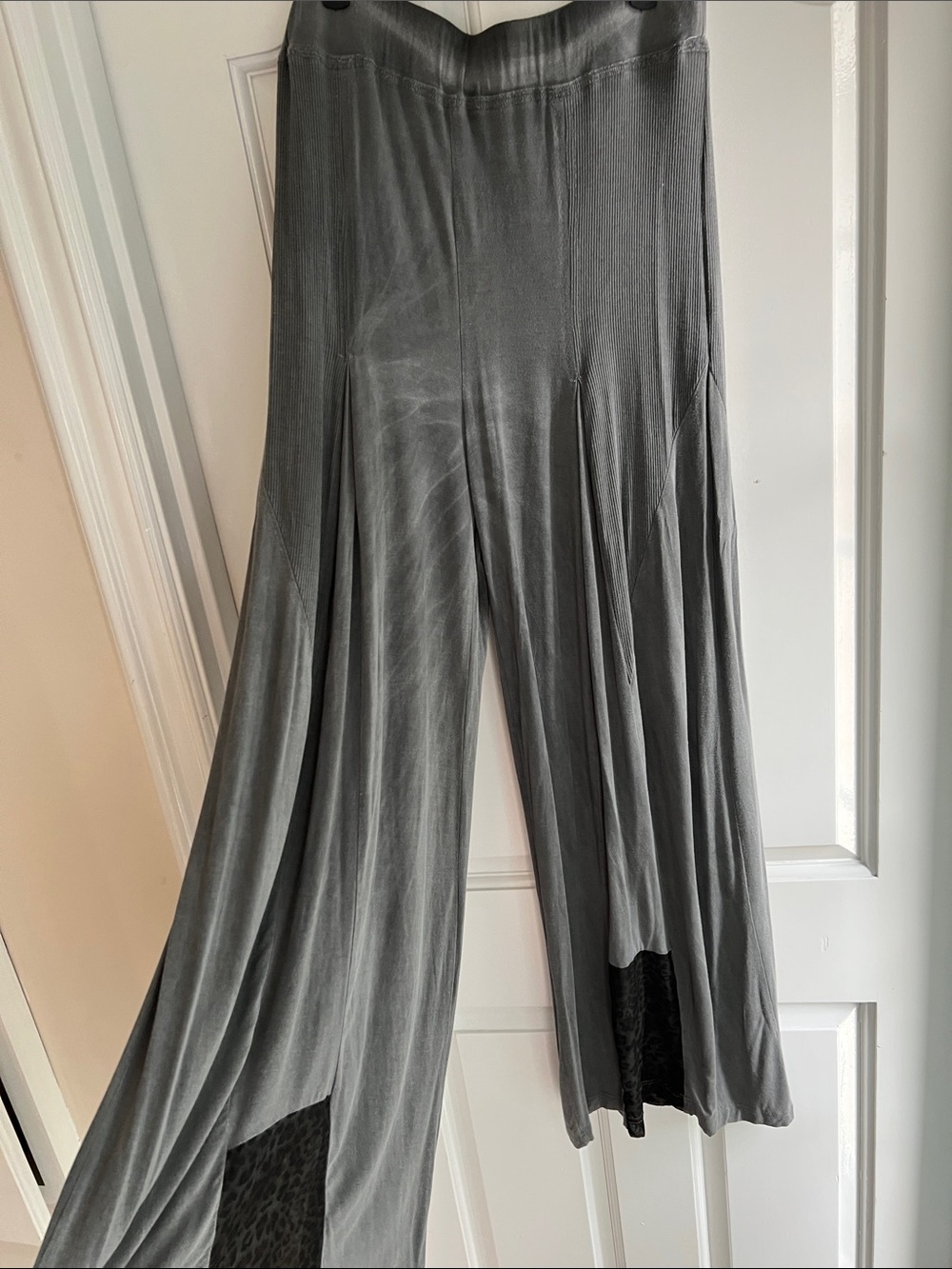 POL Gray Green Wide-Leg Palazzo Pants with Animal Panel Insets